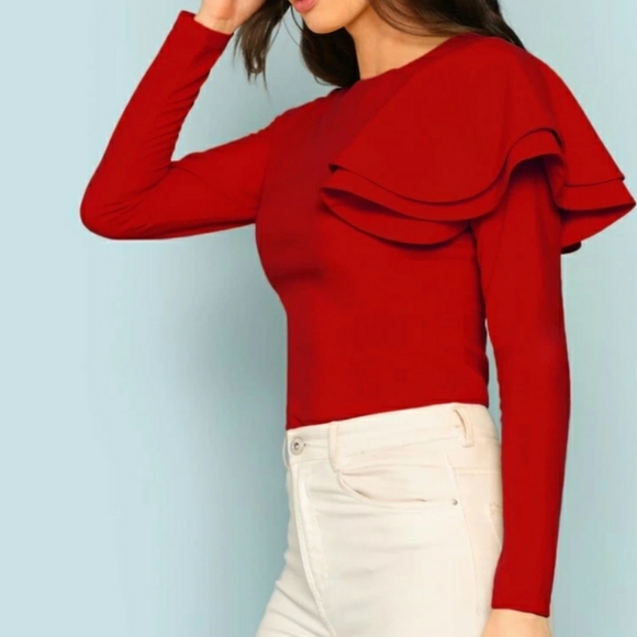 Long Sleeves Top With Tiered Ruffle Shoulder. - Picture 4 of 12